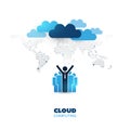 Cloud Computing Design Concept with Standing Businessmen and World Map - Digital Network Connections, Technology Background