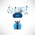 Cloud Computing Design Concept with Standing Happy Business Men and Icons - Digital Network Connections, Technology Background Royalty Free Stock Photo