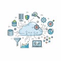Cloud computing diagram with data and network icons Royalty Free Stock Photo