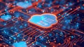 Cloud computing diagram network data storage technology service on structure circuit computer. Locked, Cyber security. Royalty Free Stock Photo
