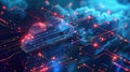 Cloud computing diagram network data storage technology service on structure circuit computer. Locked, Cyber security. Royalty Free Stock Photo