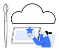 Cloud Computing and Digital Creativity Concept with Tablet, Star, Cloud, and Art Tool Royalty Free Stock Photo