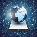 Cloud Computing, Digital Network Connections Design Concept with Earth Globe and Tablet PC - Technology Background Royalty Free Stock Photo
