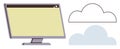 Computer Screen with Cloud Icons Cloud Computing and Digital Storage Concepts Royalty Free Stock Photo