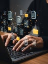 Cloud Computing and Digital Transformation: Businessman Managing Virtual Files and Documents on Laptop Royalty Free Stock Photo
