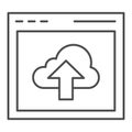 Cloud computing download thin line icon. Data server with arrow vector illustration isolated on white. Computer window