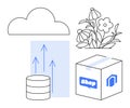 Cloud Computing, E-Commerce, Data Storage, Shipping, and Sustainability Concept with Minimalistic Line Art Royalty Free Stock Photo