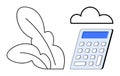 Cloud Computing and Environmental Sustainability Concept with Calculator and Leaf Elements Royalty Free Stock Photo