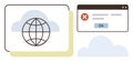Cloud Computing Error with Globe Icon and Browser Warning Message Royalty Free Stock Photo