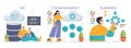 Cloud computing evolution set. Flat vector illustration