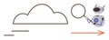 Cloud Computing Exploration by AI Robot with Magnifying Glass and Data Flow Indication Royalty Free Stock Photo