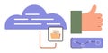 Cloud Computing with File Storage, Data Analytics, and Positive Approval Concept Illustration Royalty Free Stock Photo