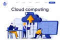 Cloud computing flat landing page. Engineers servicing cloud database system vector illustration. Hosting platform administrating