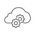 Cloud Computing With Gears Line Icon. Cloud-Based Technology And System Integration Outline Symbol. Data Management And Royalty Free Stock Photo
