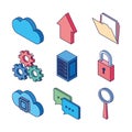 Cloud computing gears magnifier folder circuit data server technology internet Royalty Free Stock Photo