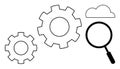 Cloud Computing and Data Analysis Concept with Gears and Magnifying Glass Royalty Free Stock Photo