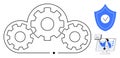 Cloud Computing Concept with Gears, Data Security Shield, and Digital Collaboration Royalty Free Stock Photo