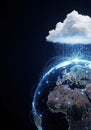 Cloud Computing and Global Network Connection. Earth Globe with Cloud and Lines Royalty Free Stock Photo