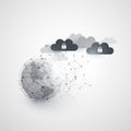 Cloud Computing and Global Networking Design Concept with Earth Globe and Geometric Mesh Royalty Free Stock Photo