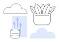 Cloud computing and growth concept with storage, cloud icons, and plant illustration Royalty Free Stock Photo