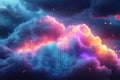 Cloud computing growth symbolized by binary code rain falling from colorful clouds Royalty Free Stock Photo