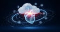 Cloud Computing Health and Data Backup Solution with Digital Heart Animation on Dark Background Seamless Loop Motion Graphic Royalty Free Stock Photo