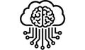 Cloud computing icon with brain and circuit lines, artificial intelligence and neural network concept, minimal black outline Royalty Free Stock Photo