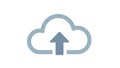 Gray outline of a cloud with a darker gray upward pointing arrow in the Royalty Free Stock Photo