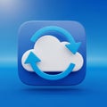Cloud computing icon featuring a white cloud with blue circular arrows on a glossy bl Royalty Free Stock Photo