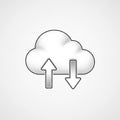 Cloud computing icon featuring a white, stylized cloud with two arrows Royalty Free Stock Photo
