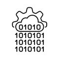 Cloud computing icon with gear and binary code, outline line art symbol for data processing Royalty Free Stock Photo