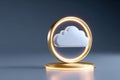 Cloud computing icon inside golden ring on pedestal with dark background Royalty Free Stock Photo