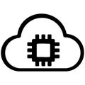 Cloud Computing Icon with Microchip Center Flat Black Silhouette Isolated for Tech Design Royalty Free Stock Photo