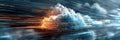 Cloud Computing Icon Moves Dynamically With Flowing Particles and Abstract Clouds Creating a Vibrant Digital Atmosphere Royalty Free Stock Photo