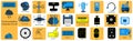 Cloud computing icon set with artificial brain backup power and cabling Royalty Free Stock Photo