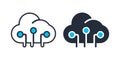 Cloud Computing Icon Set with Network Nodes, Data Storage, Cloud Technology and Digital Connection Concept, Line and Solid Style Royalty Free Stock Photo
