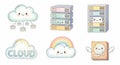 Cloud computing icons with cute characters Royalty Free Stock Photo