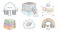 Cloud computing icons with server racks and rainbow Royalty Free Stock Photo