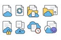 Cloud Computing Icons Set with Document and Folder Illustrations for Storage and Security Royalty Free Stock Photo