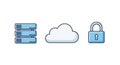 Cloud computing icons showing server stack, secure cloud, and locked data storage Royalty Free Stock Photo