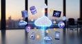Secure cloud network connecting global devices for modern businesses drives innovation with cutting edge technology Royalty Free Stock Photo