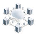 Cloud computing illustration with servers connected in a network on a white background Royalty Free Stock Photo