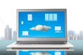 Cloud computing image on screen in office Royalty Free Stock Photo