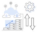 Cloud Computing Infrastructure with Data Servers, Security, and Connectivity Icons Royalty Free Stock Photo