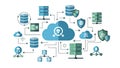 Cloud Computing Infrastructure Diagram with Security Shield and Data servers Royalty Free Stock Photo