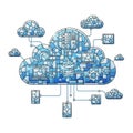 Cloud computing infrastructure with interconnected devices and data flow Royalty Free Stock Photo