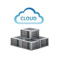 Cloud computing infrastructure with interconnected server racks symbolizing data storage and networking Royalty Free Stock Photo