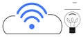 Cloud Computing and Innovation Concept with wireless Symbol in Cloud and Light Bulb Icon Royalty Free Stock Photo
