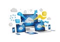 Cloud computing integration across devices isolated on white background Royalty Free Stock Photo