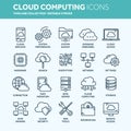 Cloud computing. Internet technology. Online services. Data, information security. Connection. Thin line blue web icon Royalty Free Stock Photo